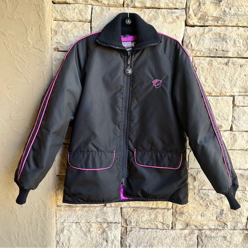Retro 70s Arcticwear Arctic Cat Panther Snow Jacket Black Pink Piping Med